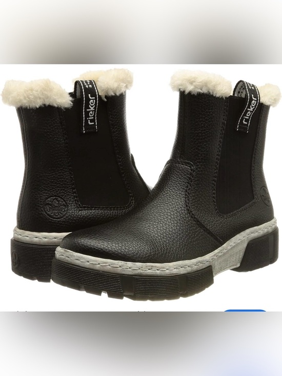 Rieker Shoes - Rieker Black Ankle Boots with Cream Fur Trim